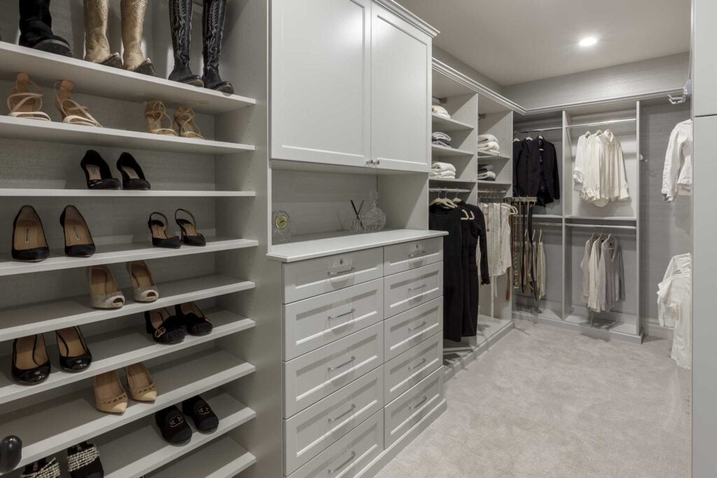 Walk-in closet with women's professional attire